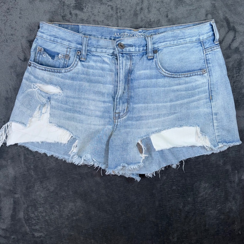 Womens 14 American Eagle Shorts Blue Good Distressed Vintage Hi-Rise Festival